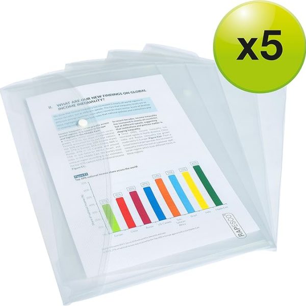 0695 ECO Recycled Popper Wallet A4+ Clear 5-pack